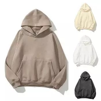 Мужская осенне-зимняя толстовка с капюшоном, двухслойная, однотонная, свободная, с большим карманом, мягкий свободный пуловер с длинным рукавом, эластичная манжета, уличная одежда с капюшоном, мужская толстовка с капюшоном L белый