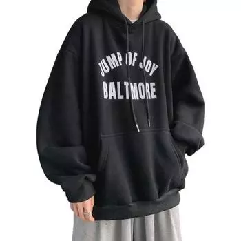 Мужская осенне-зимняя толстовка с капюшоном и буквенным принтом, свободная толстая теплая пуловер с длинными рукавами, ретро средней длины, эластичная манжета на шнурке, толстовка с большим накладным карманом M темно-серого