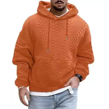Мужская осенне-зимняя толстовка с капюшоном, однотонная, толстая, свободная, на шнурке, с капюшоном, с большим накладным карманом, с длинным рукавом, теплый пуловер, мягкая аппликация, трикотажная, мужская, средней длины L синий