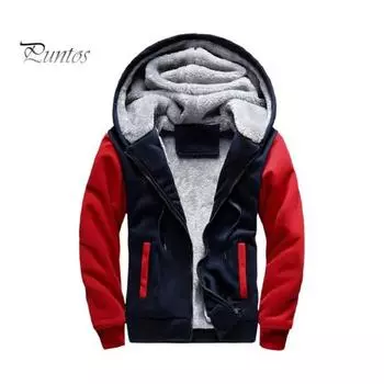 Мужская осенне-зимняя толстовка с капюшоном, толстая флисовая подкладка, длинные рукава, верхняя одежда с большими карманами, эластичные манжеты контрастного цвета, бейсбольная куртка на шнурке M синий