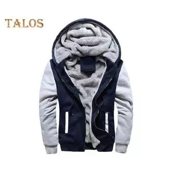 Мужская осенне-зимняя толстовка с капюшоном, толстая флисовая подкладка, длинные рукава, верхняя одежда с большими карманами, эластичные манжеты контрастного цвета, бейсбольная куртка на шнурке M чёрный