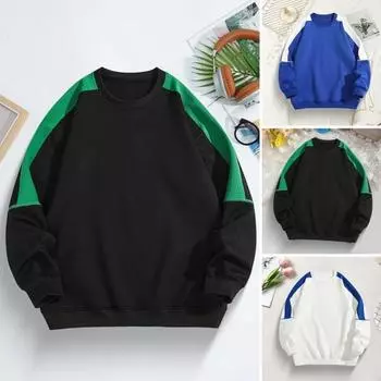 Мужская осенне-зимняя толстовка с круглым вырезом, цветной спортивный топ с эластичными манжетами и подолом, свободный крой, унисекс, одежда для фитнеса M чёрный