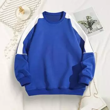 Мужская осенне-зимняя толстовка с круглым вырезом, цветной спортивный топ с эластичными манжетами и подолом, свободный крой, унисекс, одежда для фитнеса M чёрный