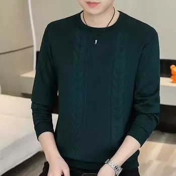 Мужская осенне-зимняя толстовка с круглым вырезом и длинным рукавом, однотонный пуловер, свободный ромбический узор, мягкая повседневная футболка больших размеров, весенняя одежда