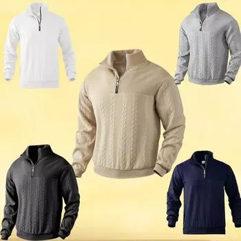 Мужская осенне-зимняя толстовка Теплые пуловеры Свитера Однотонные пальто Стойка с длинным рукавом Трикотажные толстовки Топы S белый