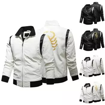 Мужская осенне-зимняя тонкая кожаная куртка на молнии с воротником-стойкой, мужской топ L чёрный