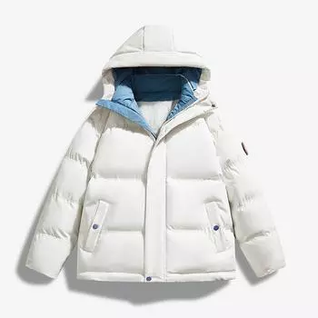 Мужская осенне-зимняя трендовая брендовая толстая теплая куртка на хлопковой подкладке, молодежная модная повседневная куртка с капюшоном на хлопковой подкладке 3XL чёрный