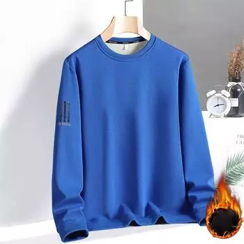 Мужская осенне-зимняя утолщенная теплая многослойная свободная повседневная рубашка-пуловер большого размера с круглым вырезом и длинными рукавами XS