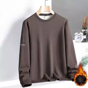 Мужская осенне-зимняя утолщенная теплая многослойная свободная повседневная рубашка-пуловер большого размера с круглым вырезом и длинными рукавами XS