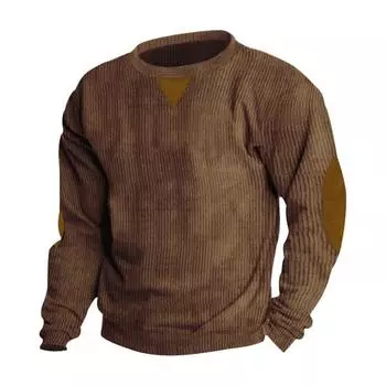 Мужская осенне-зимняя верхняя одежда в стиле пэчворк с длинным рукавом и круглым вырезом, винтажный мягкий пуловер на пуговицах, повседневная мужская полосатая футболка средней длины на каждый день M светло-серый