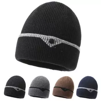 Мужская осенне-зимняя ветрозащитная и морозостойкая шапка для езды на велосипеде, бархатная и утолщенная теплая шерстяная шапка, модная вязаная шапка-пуловер для защиты ушей One size