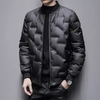 Мужская осенне-зимняя ветрозащитная и теплая классическая бейсбольная майка на белом утином пуху с клеевым слоем, молодежная простая универсальная куртка M чёрный