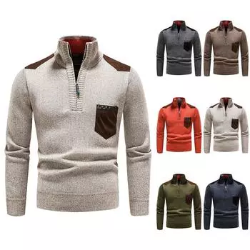 Мужская осенне-зимняя водолазка с длинным рукавом, пуловер, рубашка, блузка, топы на молнии, свитер L армия зеленый