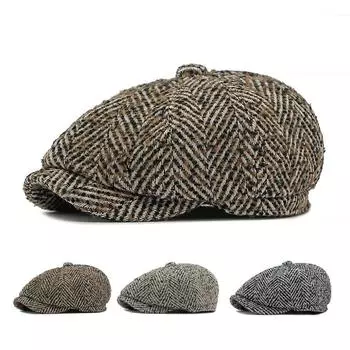 Мужская осенне-зимняя вязаная кепка, британская кепка газетчика, восьмиугольная кепка, женский берет бежевый