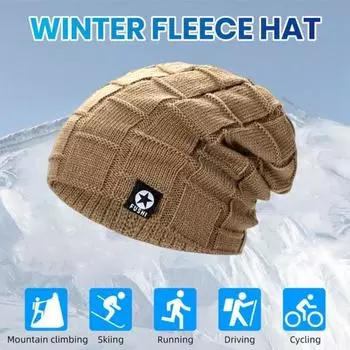 Мужская осенне-зимняя вязаная шапка со звездным принтом без полей, шапка-бини с флисовой подкладкой, утолщенная мягкая эластичная вязаная шапка, уличная одежда красный