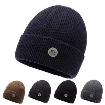 Мужская осенне-зимняя вязаная шапка, теплая шерстяная шапка для спорта на открытом воздухе, кашемировая толстая кепка-пуловер кофейный