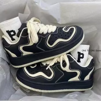 Мужская осенняя черно-белая персонализированная повседневная обувь на толстой подошве, спортивная обувь для мужчин, модная обувь для парного скейтбординга, лоферы для мужчин 36 чёрный