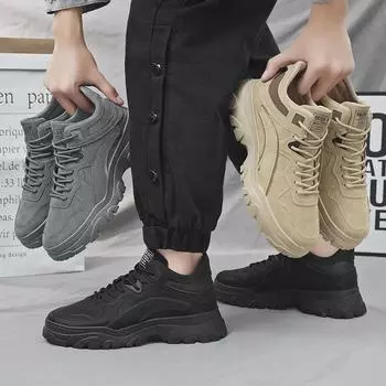 Мужская осенняя дышащая нескользящая рабочая обувь - модная повседневная обувь на толстой подошве 39 чёрный