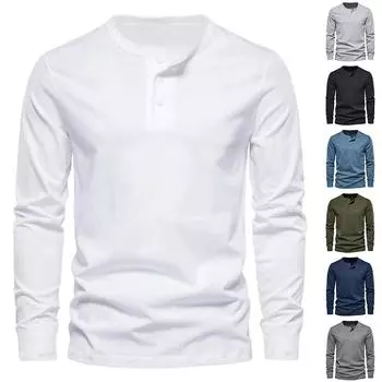 Мужская осенняя футболка Muscle Генри, мужские футболки с длинными рукавами и круглым вырезом, белый, черный, зеленый, базовый топ M чёрный