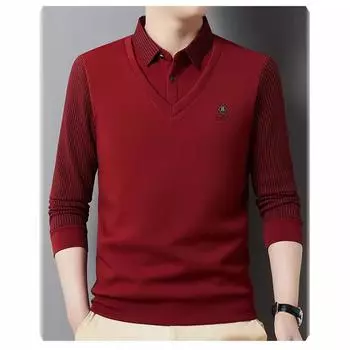 Мужская осенняя футболка с длинными рукавами с лацканами, мужская мода, корейский стиль, повседневная простая мужская майка для молодежи и среднего возраста M