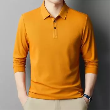 Мужская осенняя футболка с длинными рукавами с лацканами, мужская мода, корейский стиль, повседневная простая мужская майка для молодежи и среднего возраста M