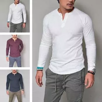 Мужская осенняя футболка с круглым вырезом, однотонная, с длинными рукавами, приталенная, мягкая дышащая, повседневная, простой стиль, мужской весенний топ средней длины L красный