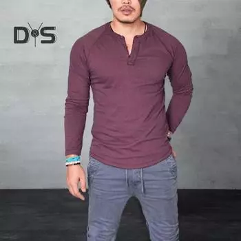 Мужская осенняя футболка с круглым вырезом, однотонная, с длинными рукавами, облегающая, мягкая, дышащая, повседневная, простая, средней длины, мужская весенняя футболка L красный