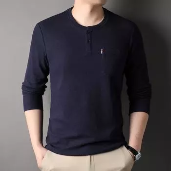 Мужская осенняя футболка среднего возраста с круглым вырезом, куртка, новая модная футболка с длинным рукавом M