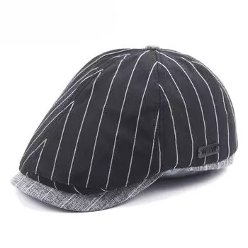 Мужская осенняя хлопковая кепка в полоску в клетку с застежкой-молнией, женская повседневная кепка-берет для улицы с козырьком Adjustable светло-серый