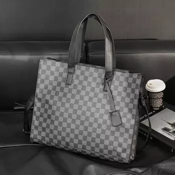 Мужская осенняя клетчатая сумка-тоут: Повседневная сумка через плечо и для документов