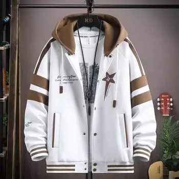 Мужская осенняя куртка большого размера с капюшоном и принтом XXXXL белый