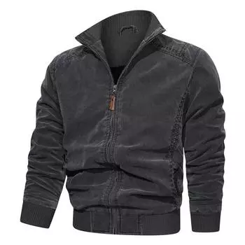 Мужская осенняя куртка из чистого хлопка в стиле ретро, повседневный свободный комплект, мужская мужская одежда с воротником-стойкой L чёрный
