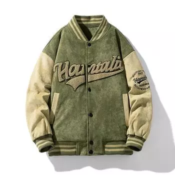 Мужская осенняя куртка из искусственной замши, бейсбольная форма, куртка, пальто, мужская уличная свободная повседневная утолщенная куртка в стиле ретро, модная повседневная куртка M чёрный