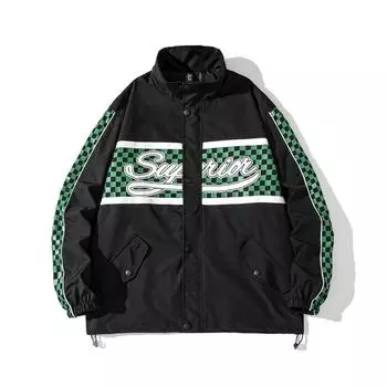 Мужская осенняя куртка с воротником-стойкой — необходимость для модных мужчин. Простая классическая куртка с принтом в тон M белый