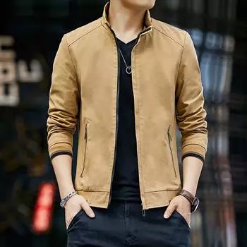 Мужская осенняя куртка с воротником-стойкой, свободная куртка больших размеров, укороченная куртка с мытой S зелёный