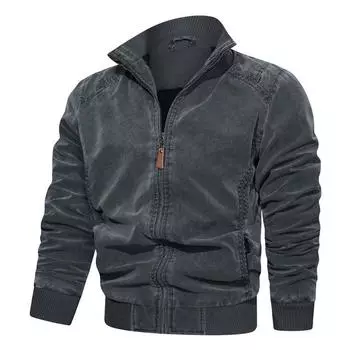 Мужская осенняя куртка в стиле ретро из хлопка с потертостями, свободная повседневная мужская одежда с воротником-стойкой L чёрный