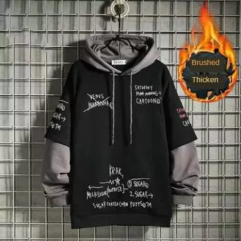 Мужская осенняя модная поддельная двухкомпонентная свободная флисовая толстовка с капюшоном XXXL чёрный