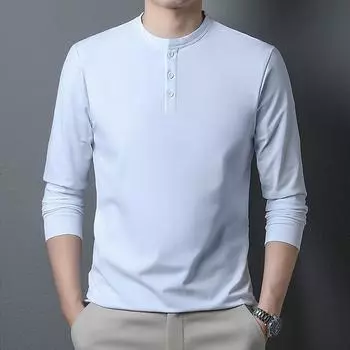 Мужская осенняя новая футболка с круглым вырезом и длинными рукавами, мужская хлопковая нижняя рубашка M