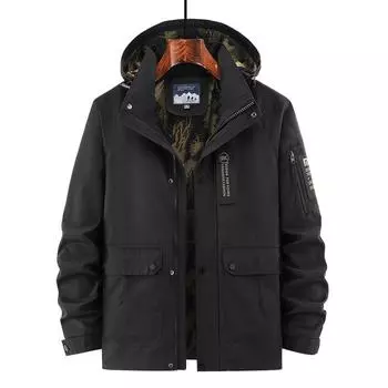 Мужская осенняя новая мужская куртка с несколькими карманами, мужская куртка с принтом и съемным капюшоном, мужской верх M