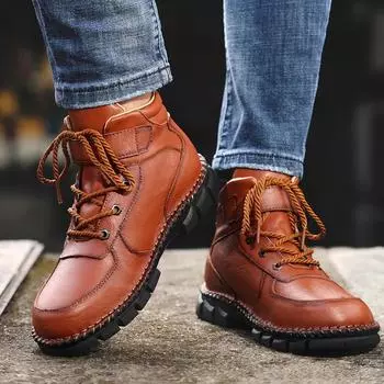 Мужская осенняя новая мужская повседневная кожаная обувь, модные ретро-ботинки, легко сочетающиеся, настоящие кожаные высокие ботинки 38 чёрный
