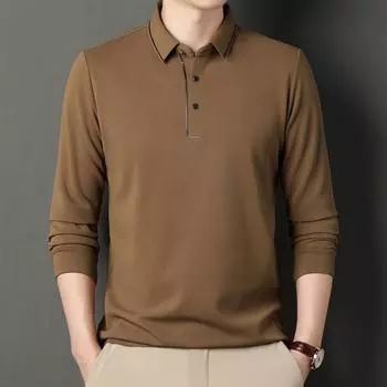 Мужская осенняя новая рубашка-поло, мужская футболка с длинными рукавами, деловое нижнее белье с лацканами для среднего возраста, мужская блузка M