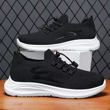 Мужская осенняя обувь для ходьбы среднего возраста и пожилых людей. Мягкая подошва. Удобная обувь для пожилых пар. Летающая вязаная спортивная мужская обувь. 39