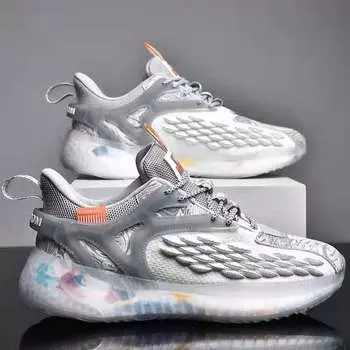 Мужская осенняя обувь с дышащей сеткой, повседневная обувь, спортивная мужская обувь, подошва из попкорна 39 бежевый