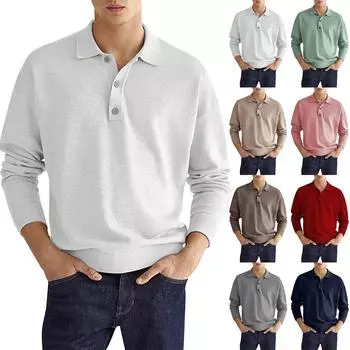 Мужская осенняя однотонная повседневная рубашка с длинным рукавом и v-образным вырезом на пуговицах L бежевый