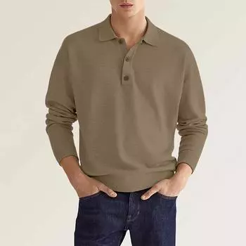 Мужская осенняя однотонная повседневная рубашка с длинным рукавом и v-образным вырезом на пуговицах M зелёный