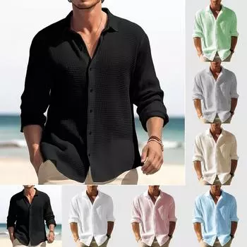 Мужская осенняя однотонная рубашка с длинным рукавом Мужская повседневная свободная рубашка с длинным рукавом на пуговицах L