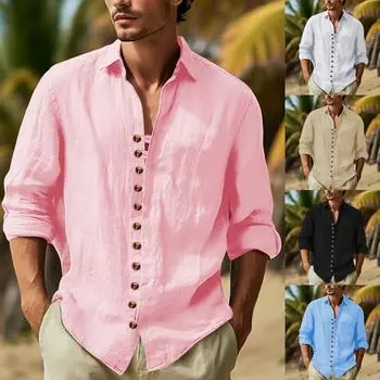 Мужская осенняя однотонная рубашка с длинным рукавом Мужская повседневная свободная рубашка с длинным рукавом на пуговицах L чёрный