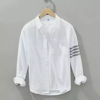 Мужская осенняя полосатая рубашка-кардиган с длинным рукавом 2XL чёрный