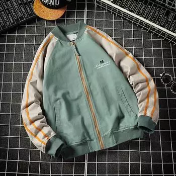 Мужская осенняя повседневная бейсбольная куртка, верхняя одежда, дышащая молния, пэчворк, уличная уличная одежда, бедра XXXL зелёный