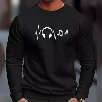 Мужская осенняя повседневная футболка с длинным рукавом и круглым вырезом 2023 года, новые мужские спортивные топы с 3D-цифровой музыкальной печатью, зимняя нижняя рубашка S